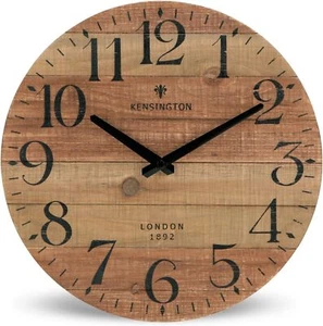 Wood Wall Clock 12 Inch Battery Operated Silent Non Ticking vintage retro style - Picture 1 of 5