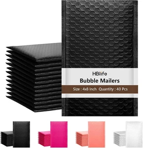 40 Black Bubble Mailers 4x8" - Thick Padded Envelopes for Shipping - Picture 1 of 11