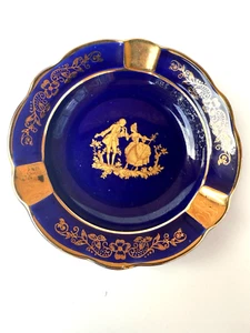 Limoges Trinket Dish/ashtray  Cobalt With 22k Gold Pattern Vintage Item - Picture 1 of 6