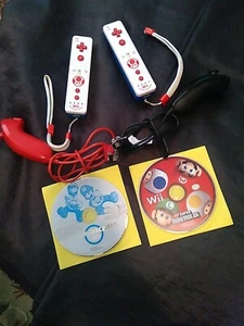 NINTENDO WII REMOTES-2-TOAD EDITION+2 NUNCHUCKS+MARIO KART+NEW SUPER MARIO BROS. - Picture 1 of 6