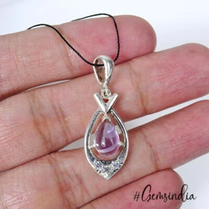 2,4 Gramm natürlicher lila Amethyst Edelstein Handarbeit 925 Sterling Silber Anhänger - Bild 1 von 5