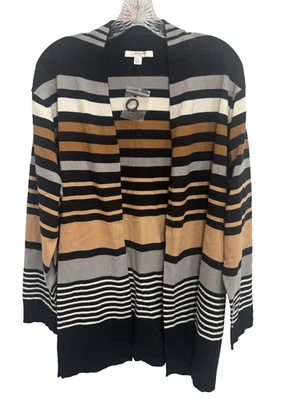 Cárdigan Liz Claiborne Suéter Abierto Rayas Para Mujer 2X Negro Marrón Multi Nuevo Foto 1 de 4