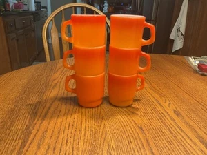 Anchor Hocking Fire King Vintage Oven Proof Orange Stacking Mugs - Lot of 6 - Picture 1 of 3