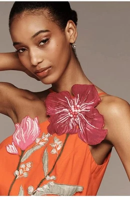 Nuevo Vestido Yukiko Noritake x Anthropologie Asimétrico Floral Midi 14 Naranja Otoño Foto 1 de 4