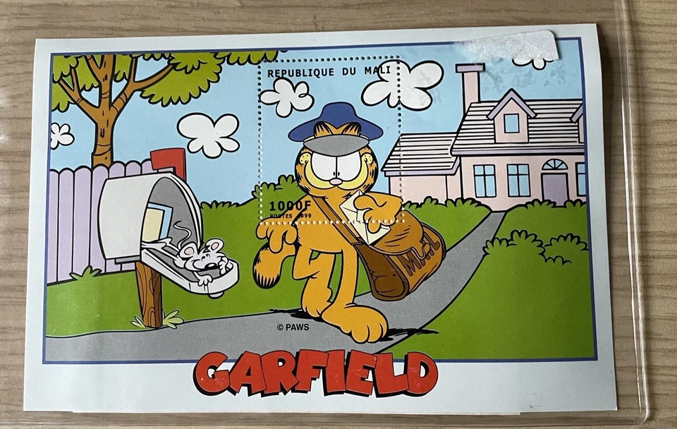 Hoja de estampillas de Malí Garfield 1999 - certificado de autenticidad MNH. Foto 1 de 4