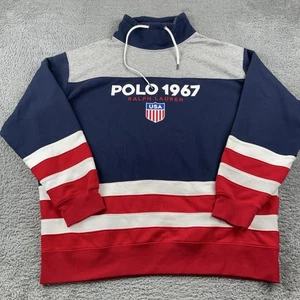 Polo Ralph Lauren Sweatshirt Mens XL Polo 1967 USA Striped Pullover Mock Neck - Picture 1 of 10