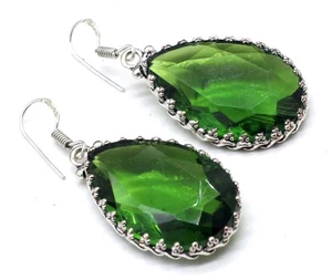 Green Peridot Gemstone 925 Sterling Silver Handmade Jewelry Earrings Size-1.50 - Picture 1 of 6