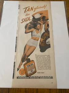 Vintage 1944 SKOL Tanning Lotion Pinup Art ad - Picture 1 of 1