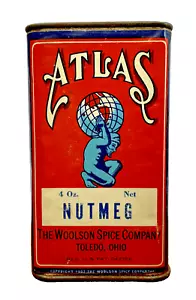 1907 Antique Atlas Nutmeg Spice Litho Cardboard Tin Woolson Spice Toledo Ohio - Picture 1 of 7