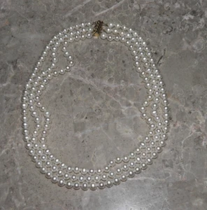 Vintage 14k Gold Clasp 3-Strand Freshwater Pearl Necklace Grade AA+, 20" - Picture 1 of 6