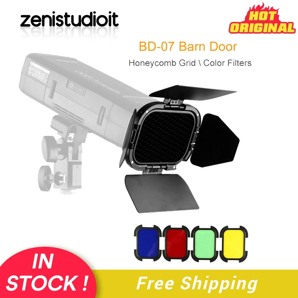 US Godox BD-07 Barn Door Honeycomb Grid Color Filter Set For Flash AD200 A200Pro - Image 1 of 4