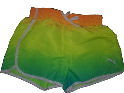 Pantalones Cortos Atléticos Puma Naranja/Verde Ligeros de Secado Rápido Poliéster Talla 4 Foto 1 de 4