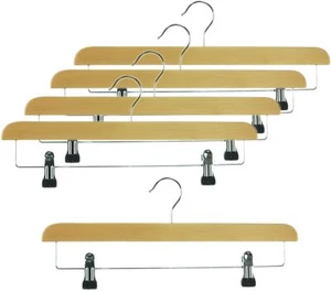 20 Adjustable Metal Clips Bar Wooden Trouser Skirt Clothes Coat Hanger 35cm - Picture 1 of 1