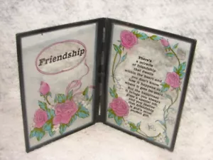 Vintage Retro Glas Rose Freundschaft Plakette mit Vers Geschenk für Freund - Bild 1 von 2