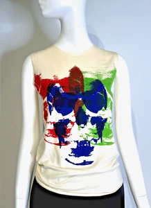 NWOT GLAMHEAD Deconstructed raw edge Sleeveless SKULL Triptych T-shirt Size L - Picture 1 of 6