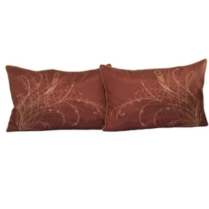 2 pcs Puce-Red Queen Size Jacquard Satin Meadow Reeds Pillow Case/Cushion Covers - Picture 1 of 8