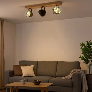 Lampada Da Soffitto In Legno Regolabile 3 Fiamme E14 Marrone L 59 Cm - Foto 1 di 6