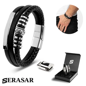 SERASAR | Herren Original Lederarmband [Glanz] - Perfektes Geschenk für Freund - Bild 1 von 25