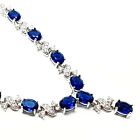 White gold finish oval blue sapphire and created diamonds Necklace free post 