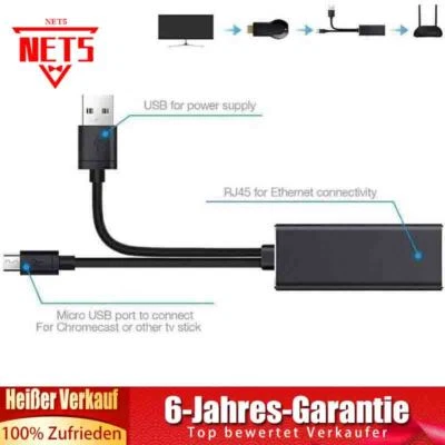 Für Fire TV Stick 4K 5V.2A auf Ethernet Netzwerkadapter Mit USB Netzteil Kabel - Bild 1 von 4