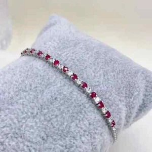 Natural Ruby Gemstone Tennis Bracelet Round Faceted 2.5mm Platinum Plated - Picture 1 of 5