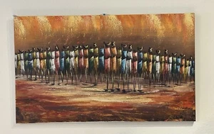 Rare Vintage African oil painting Midema canvas signed by artist Antique Piece - Picture 1 of 7