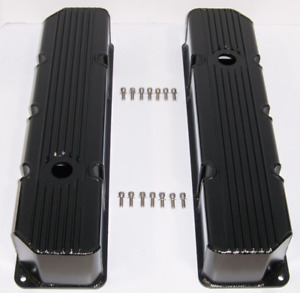 Black Finned Fabricated Aluminum Valve Covers for 1976-87 Jeep 304 360 390 401