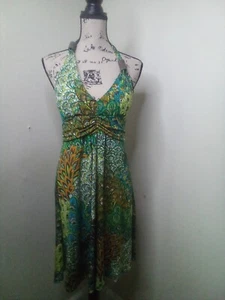 Christina Love Dress Women M Halter Sleeveless Pattern Green Brown - Picture 1 of 16