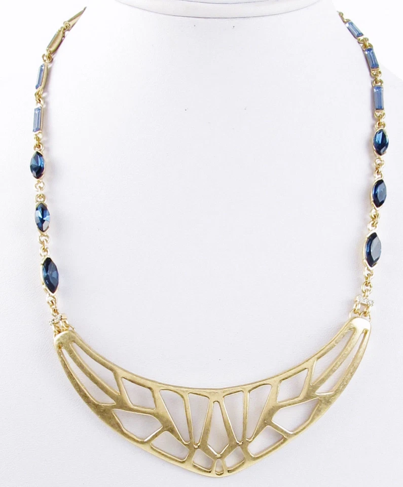 Kenneth Cole Gold Tone Light & Dark Blue Crystal Half Moon Necklace