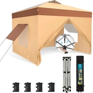 USA 10 x 10 Pop up Canopy Commercial Tent Outdoor Party Awning Canopies Beige - Picture 1 of 15