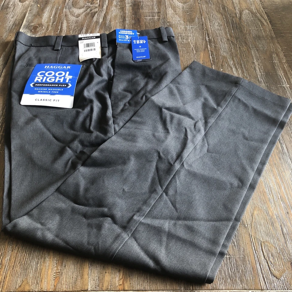 Haggar Men's Cool Right Performance Flex Classic-Fit Flat-Front Pant 34W X 30L
