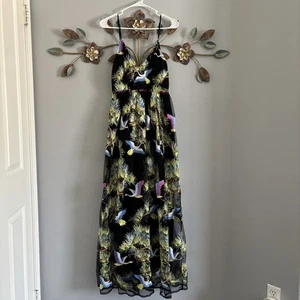 Meghan Los Angeles Damen Maxikleid schwarz bestickt bunt Größe Medium - Bild 1 von 10