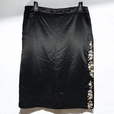 Falda Lápiz Blumarine De Colección I42 Hecha en Italia Floral Bordada Mezcla Seda Negra Foto 1 de 4