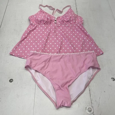 Traje de baño Tankini a lunares para mujer XL rosa dos piezas correas ajustables cintura alta Foto 1 de 4
