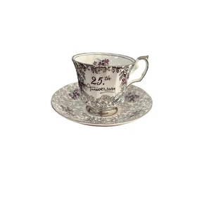 Elisabethanische Fine Bone China Teetasse und Untertasse 25th Anniversary Lila Flieder - Bild 1 von 6
