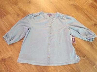 Gloria Vanderbilt Sz 1X 3/4 Sleeve Button-up Lyocell Chambray Blouse Top - Image 1 of 4