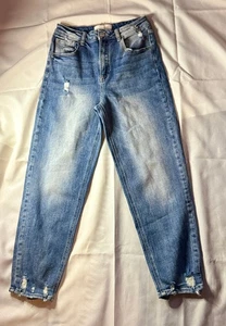 RISEN WOMENS JEANS, 27/5, RDP5094 HIGH RISE STRETCH, DISTRESS, BAGGY ANKLE JEAN - Picture 1 of 10