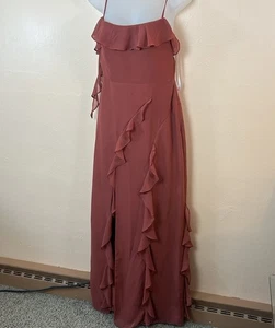 Barbie Azazie Terrakotta langes Chiffon Rüschen Säulen Kleid formell Hochzeit A4 MÄNGEL - Bild 1 von 11