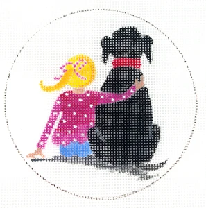 Young Girl w/Her Beloved Dog Friend Ornament *HP Needlepoint Canvas * By LLemon - Picture 1 of 1