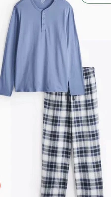 Mens Blue Check Cotton long sleeve Pyjamas Size M NEW  - Image 1 of 4