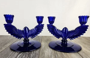 Nuevo Martinsville Águila Azul Cobalto Doble Luz Candelabros - Juego LEER - Imagen 1 de 8