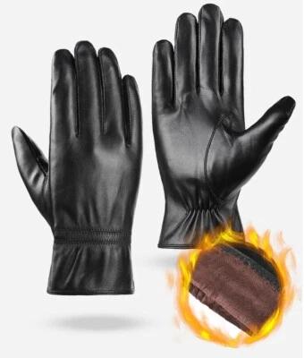 Men's Genuine Leather Gloves Winter Warm Soft Lambskin Sheepskin Velvet Lined - Image 1 of 4