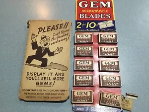 Gem Micromatic SINGLEDGE BLADES / 1930'S RETAILERS DISPLAY W 10 PACKS READ - Picture 1 of 8