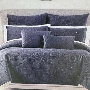 3pc Nicole Miller Dark Charcoal Gray Velvet FULL / QUEEN Quilt Sham Set Designer - Picture 1 of 10