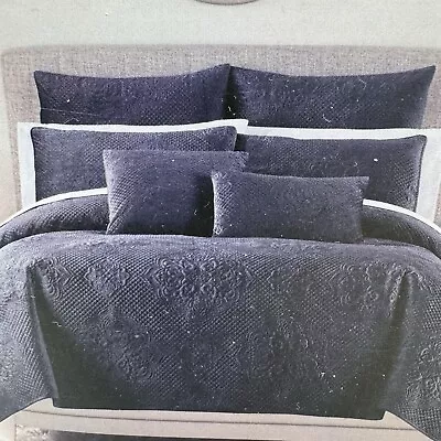 3pc Nicole Miller Dark Charcoal Gray Velvet FULL / QUEEN Quilt Sham Set Designer - Image 1 of 4