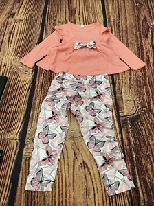 2pcs Toddler Girls Elegant Bowknot Long Sleeve Top + Butterfly Print Pants Set - Picture 1 of 6