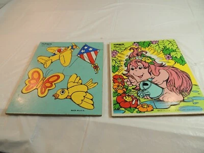 Lot of 2 VINTAGE PLAYSKOOL WOODEN CHILDRENS PUZZLE "BRIGHTLY"  235-1 & Flying - Image 1 of 4