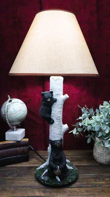 Climbing Black Bear Cub On Birchwood Tree With Mother And Beehive Table Lamp - Image 1 of 4