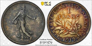1919 France Silver 1 Franc PCGS MS64 Beautiful Toning 4603 - Picture 1 of 6