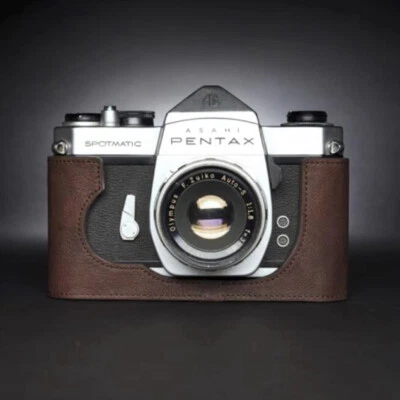 Funda de cuero genuino real retro hecha a mano media cámara bolsa cubierta para Pentax SP/SPF Foto 1 de 4